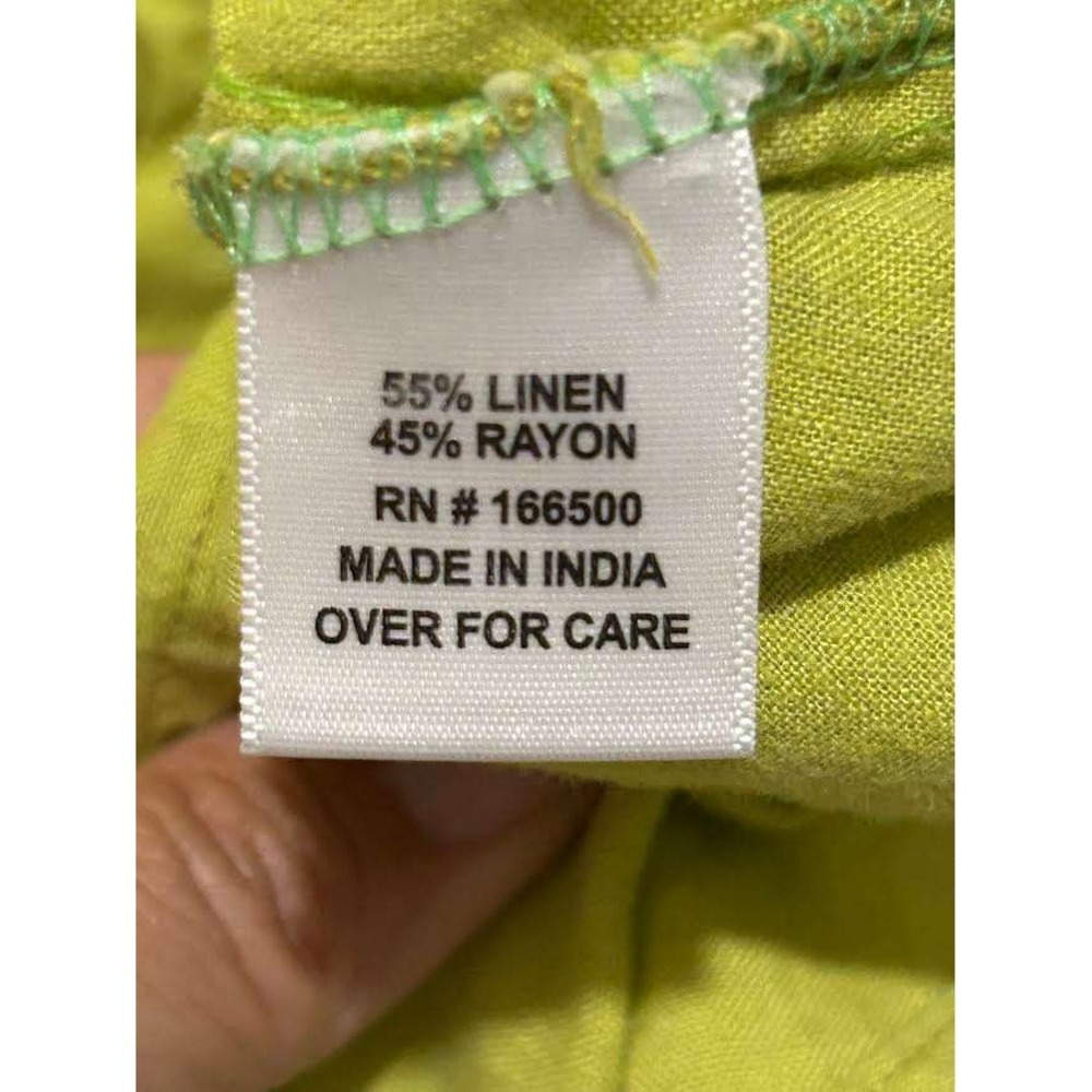 Emily Daniels Chartreuse Green Linen Blend Tie Front Button Top Sz. M Roll Tab - Picture 5 of 9